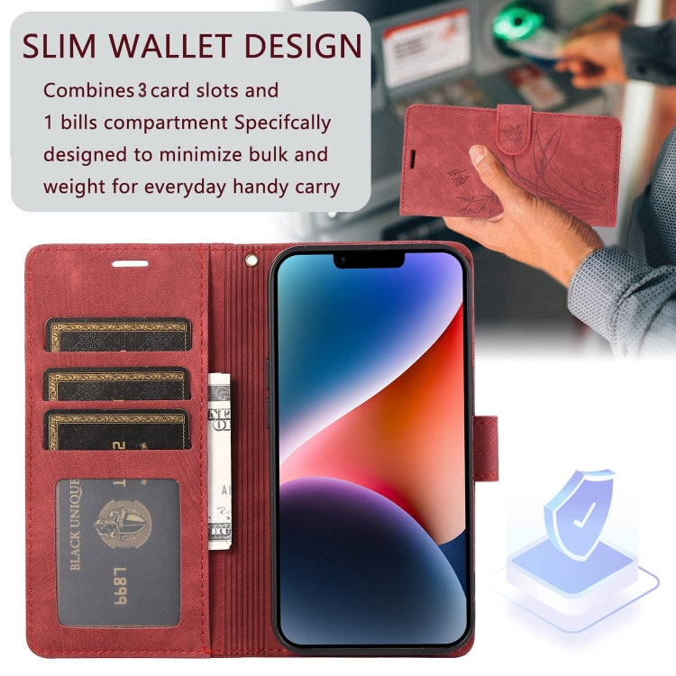 Red Orchid Butterfly Embossed Leather Phone Case for iPhone XS Max, showcasing its elegant design and functional features.